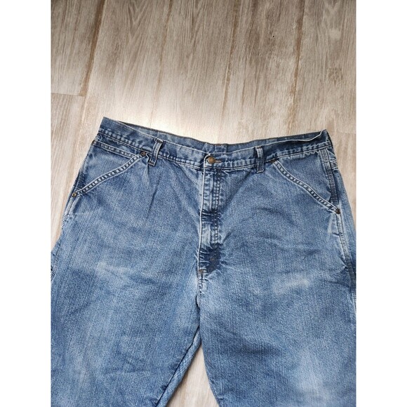 Wrangler Flannel Lined Blue Denim Jeans Sz 40x30 Mid Rise Straight Leg Carpenter - Picture 2 of 10